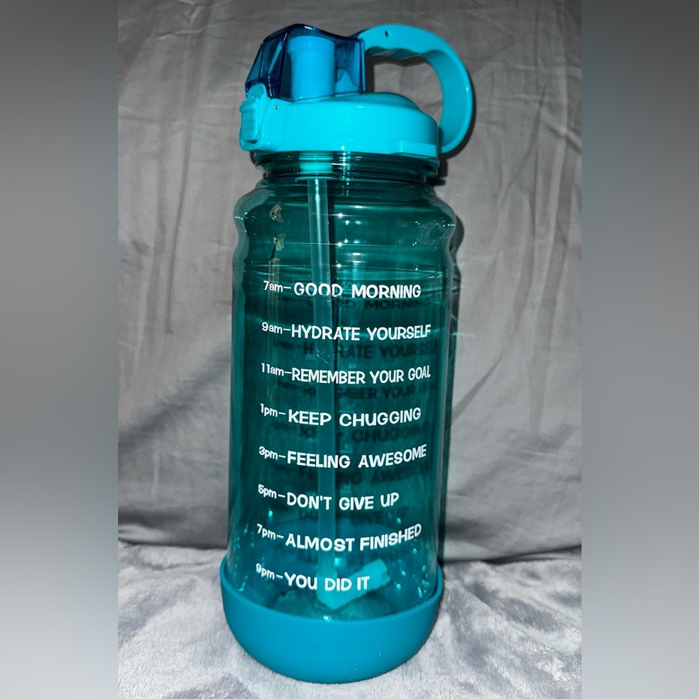 Motivational Water Bottle Plastic 64oz Blue